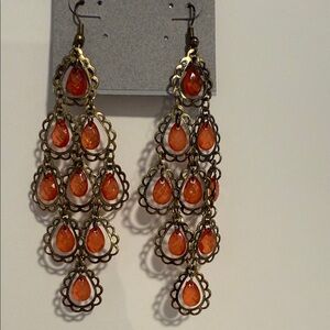 Carolee Gold and Orange Teardrop Earrings